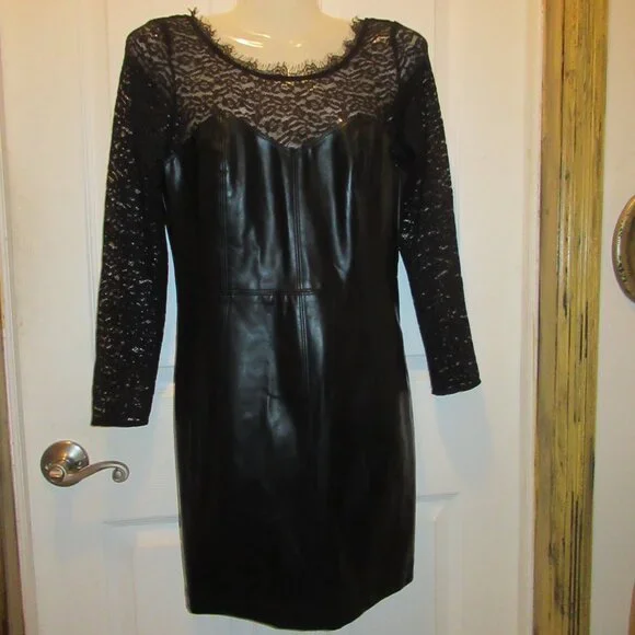 Free People Small NWT Colleen Faux Leather Lace Mini Dress Black Pleather Vegan - Picture 6 of 16